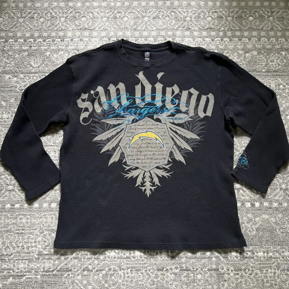 San Diego Chargers NFL Pro Line Thermal Shirt Men 3XL Black Metallic Grunge Y2K